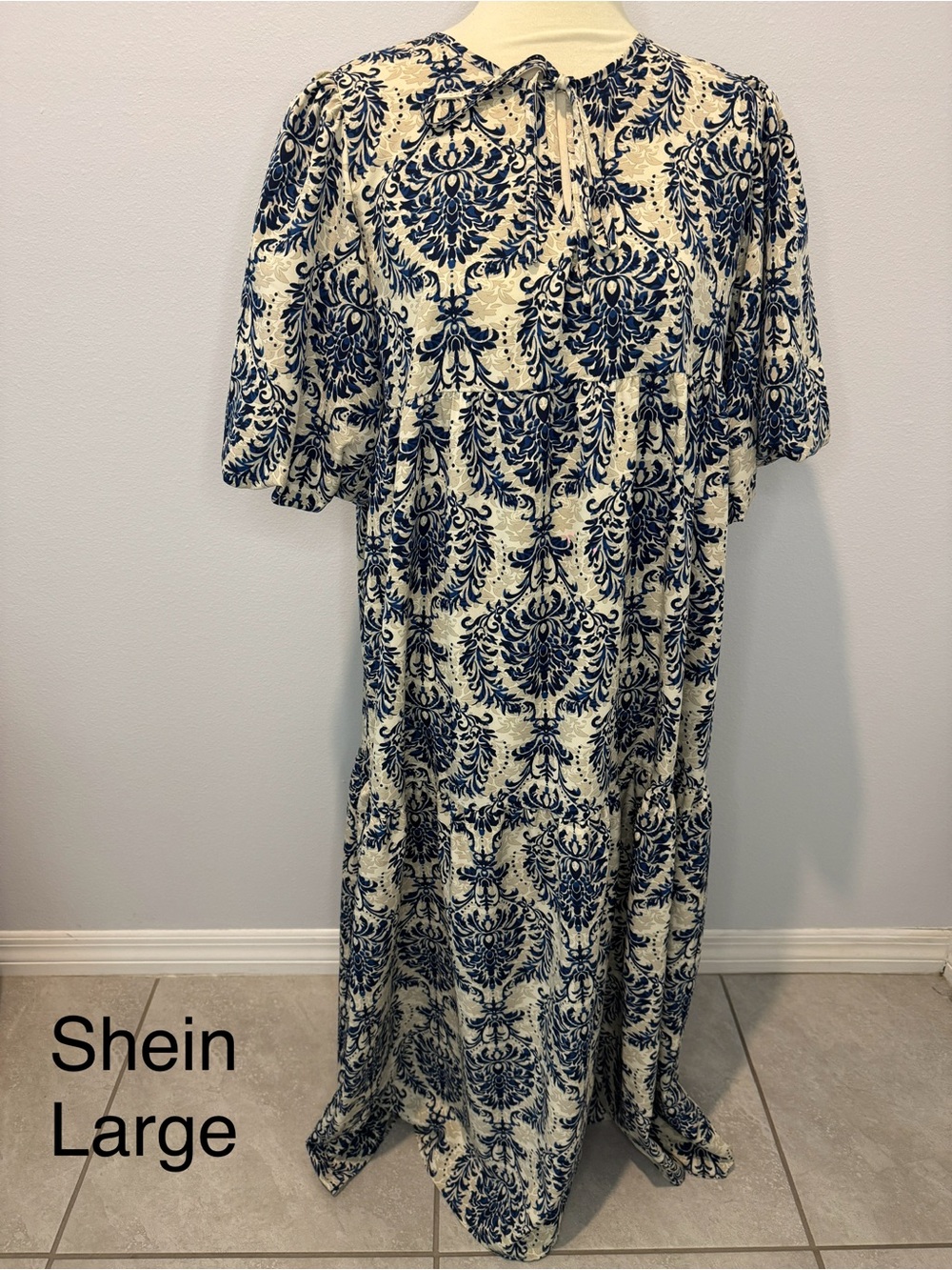 SHEIN Blue and Cream Floral Print Maxi Dress